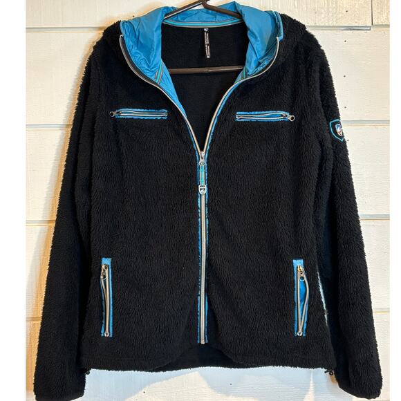 KUHL Jacket Women’s Skata Sherpa Fleece Full Zip black turquoise size M medium - Picture 1 of 10